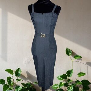 Stop Staring! Vintage Style 50s Denim Color Sleeveless Wiggle Dress Pin Up Small